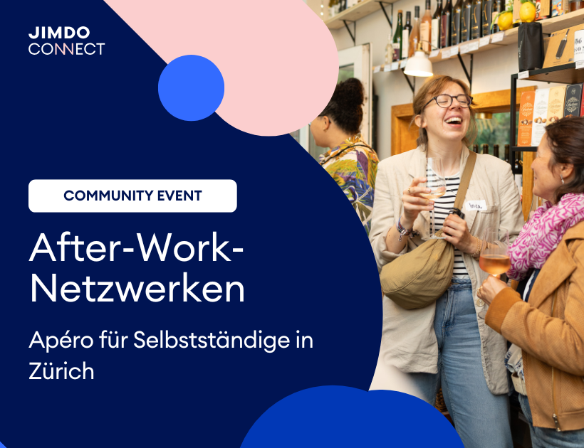 Header image with title and laughing woman networking